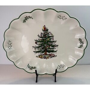 Spode Christmas Tree Oval Fluted Scalloped Platter Dish 15" Holiday S3324-A10